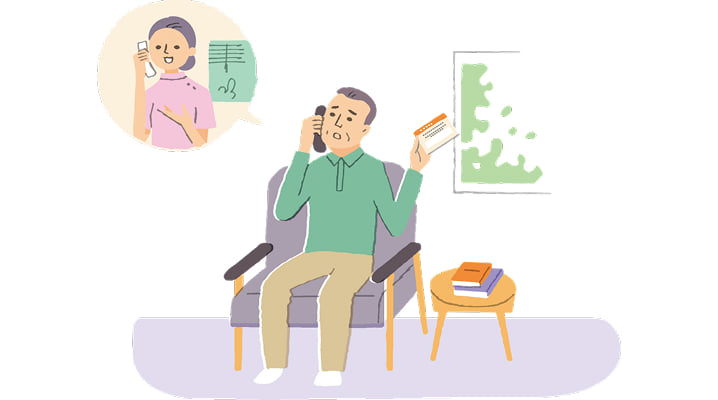 電話で病院に連絡する男性のイラスト