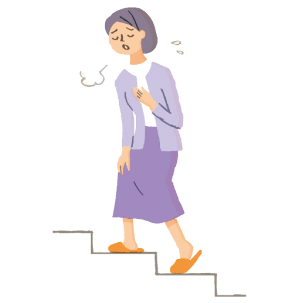 階段で息切れする女性のイラスト