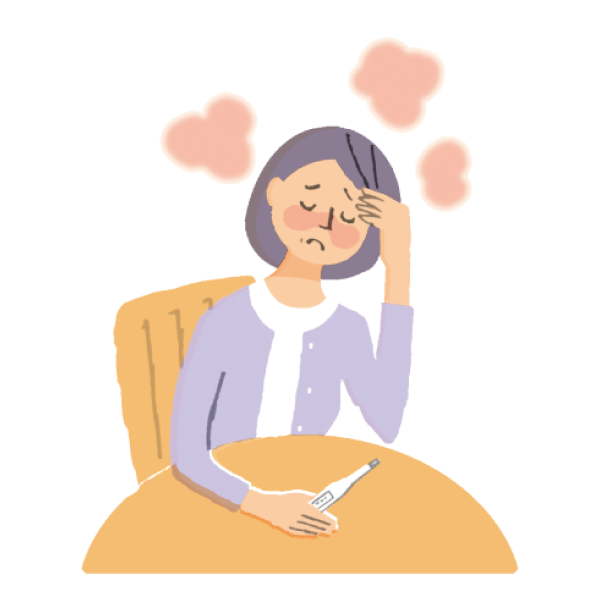 発熱でつらそうな女性のイラスト
