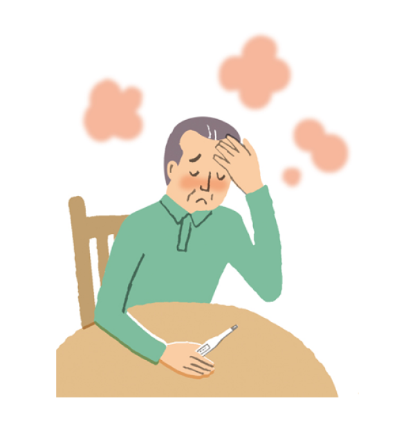 発熱でつらそうな男性のイラスト