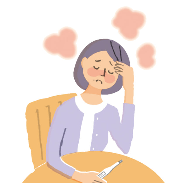 高熱でつらそうな女性のイラスト