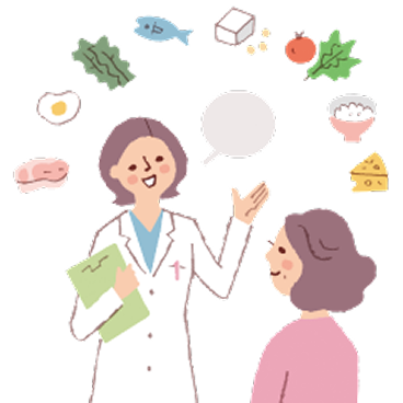 食事について話す医師と患者のイラスト