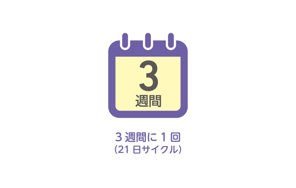 エンハーツを3週間に1回（21日サイクル）投与することを示すカレンダーの図。