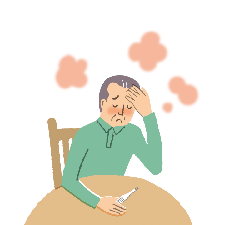 突然の高熱の症状を感じる男性患者イラスト
