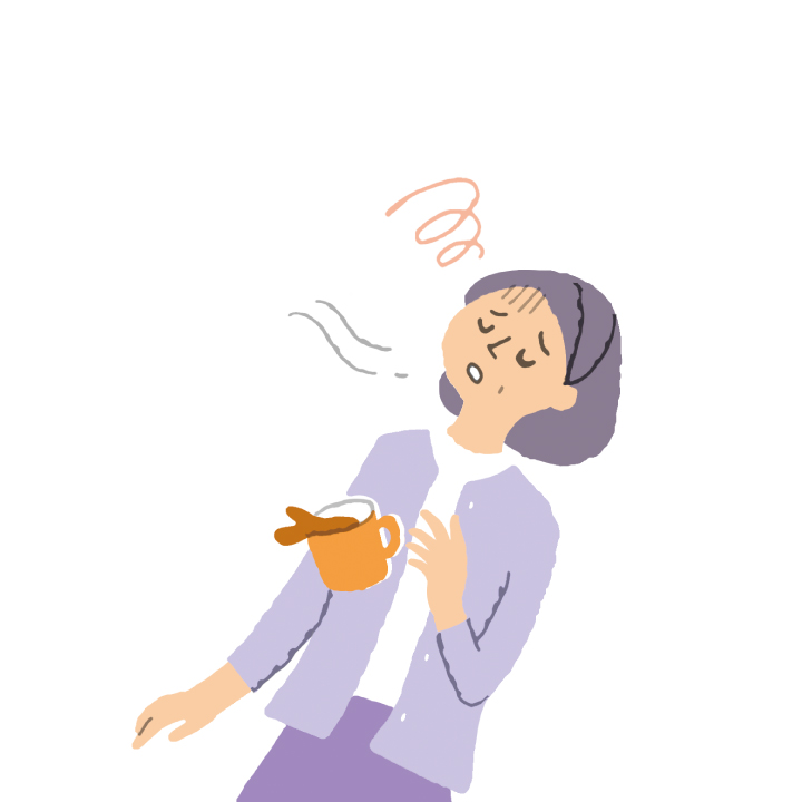 めまいを感じて倒れそうになっている女性患者イラスト