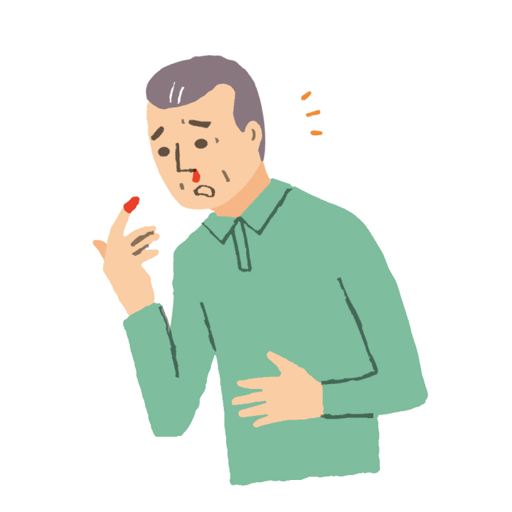 鼻血が出ていることに気づく男性患者イラスト