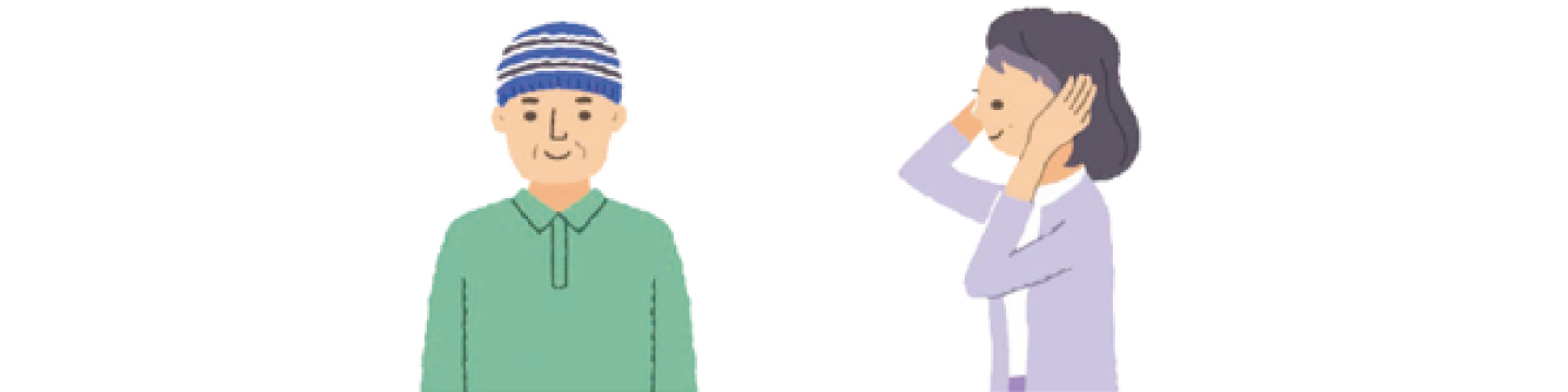 帽子をかぶる男性とウィッグをかぶる女性イラスト