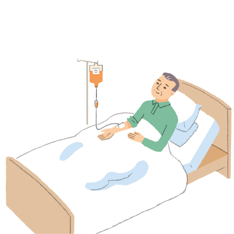 点滴中の男性患者イラスト
